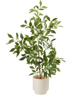 27" Faux Potted Ficus Tree - Indoor Decorative Plant with Ceramic Pot